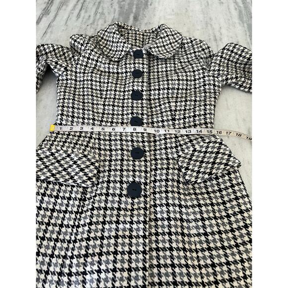 Vintage Houndstooth Check Coat Fully Lined Collar Dress Knee Length Handmade - Picture 11 of 14
